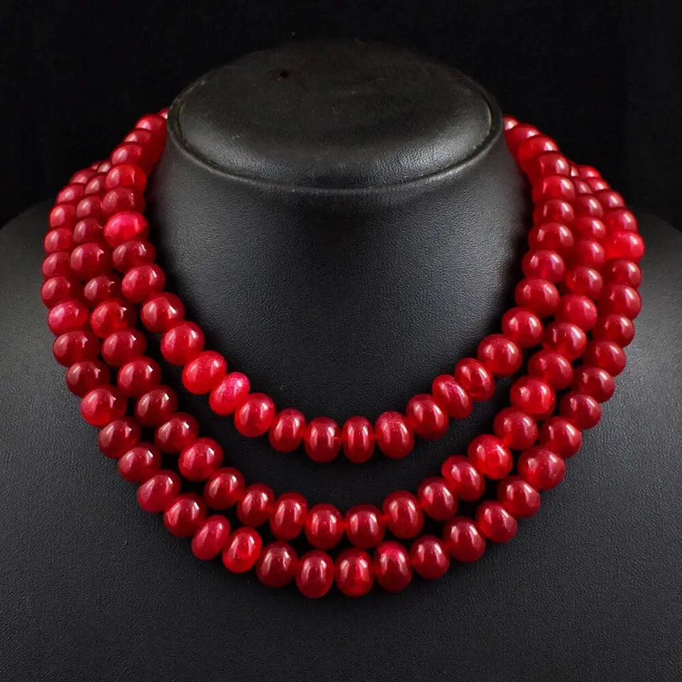 AAA+ Certified Quality 1140 Cts Earth Mined 3 Strand Red Ruby Round Shape Beads Necklace JK 42E384 ABC Jewelery